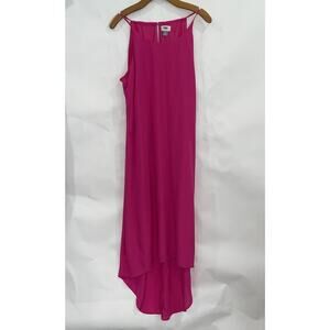 OLD NAVY Sz XL Barbie Pink Slip Dress Maxi High Low Travel Party Girlie Comfort